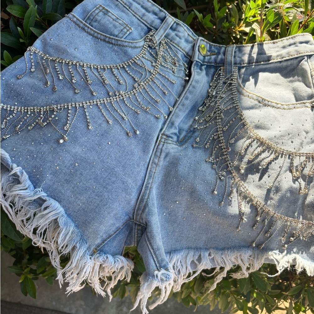 Blue High-Waisted Distressed Jean Shorts